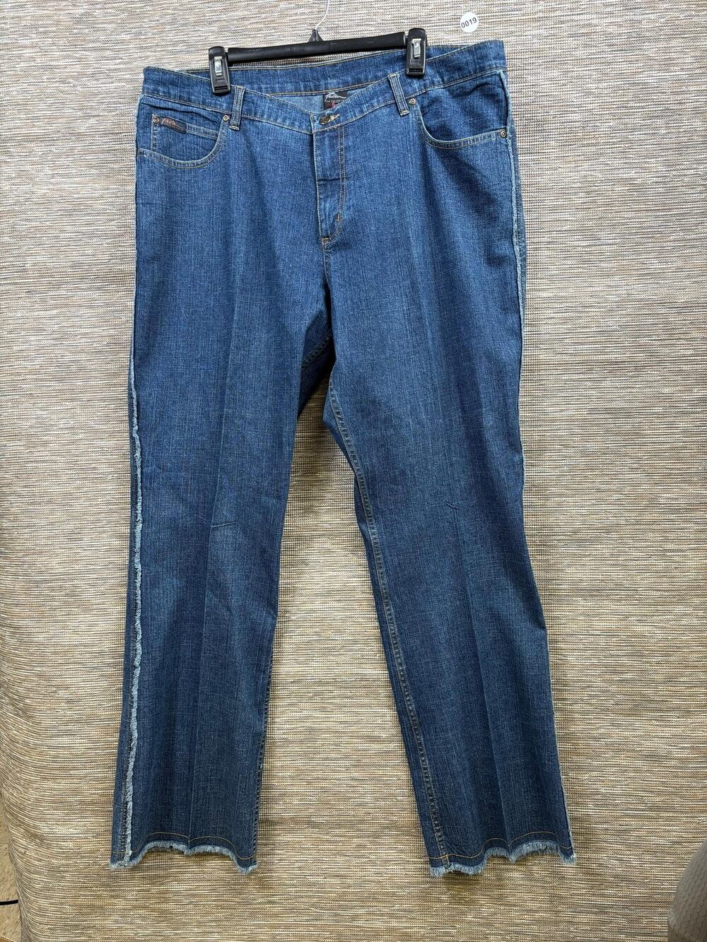 FUBU Jeans Womens 18 Blue High Rise Relaxed Straight Fringe Hem Stretch Plus